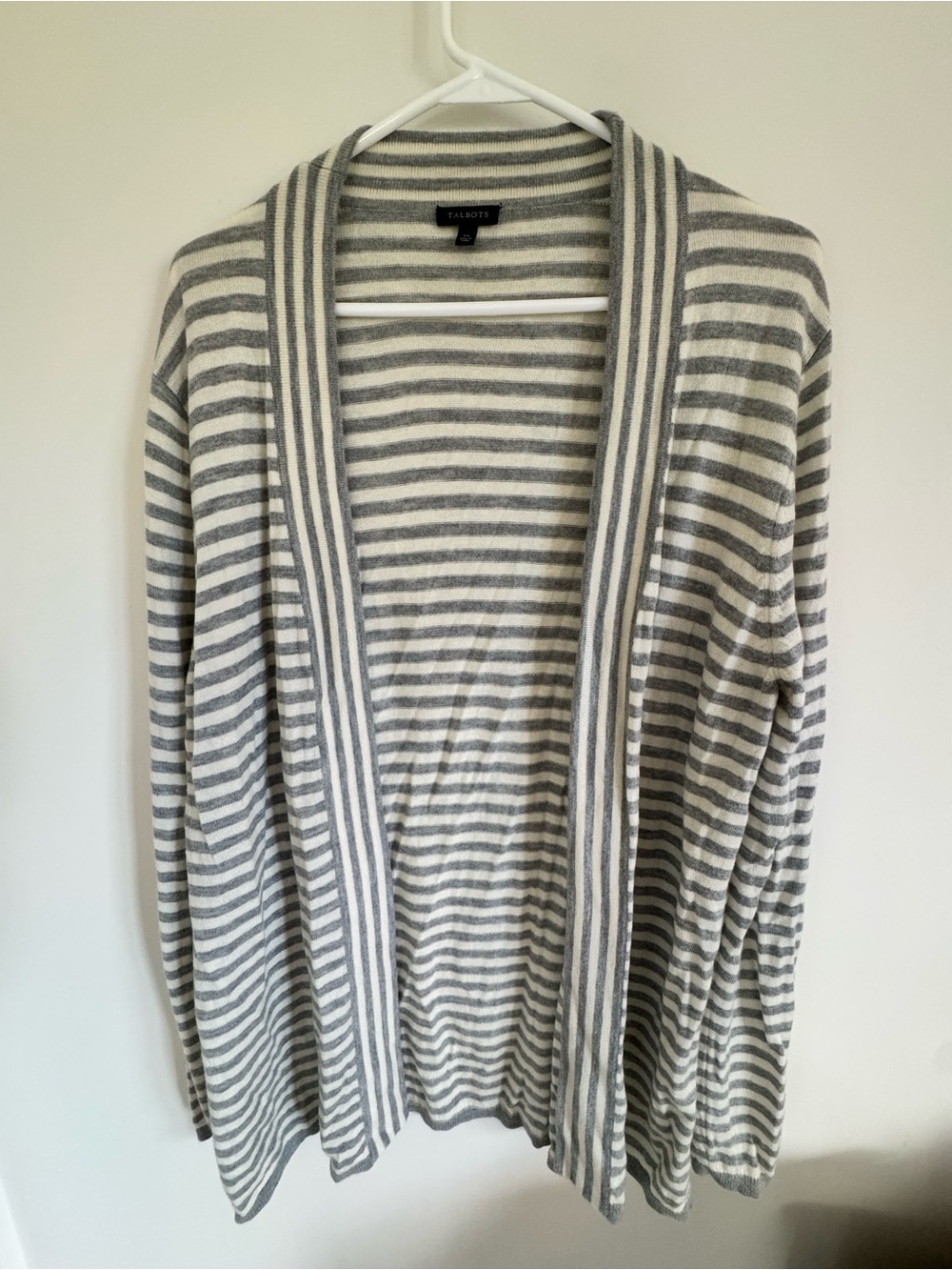 Talbots Gray and White Striped Men's Open-Front Cardigan